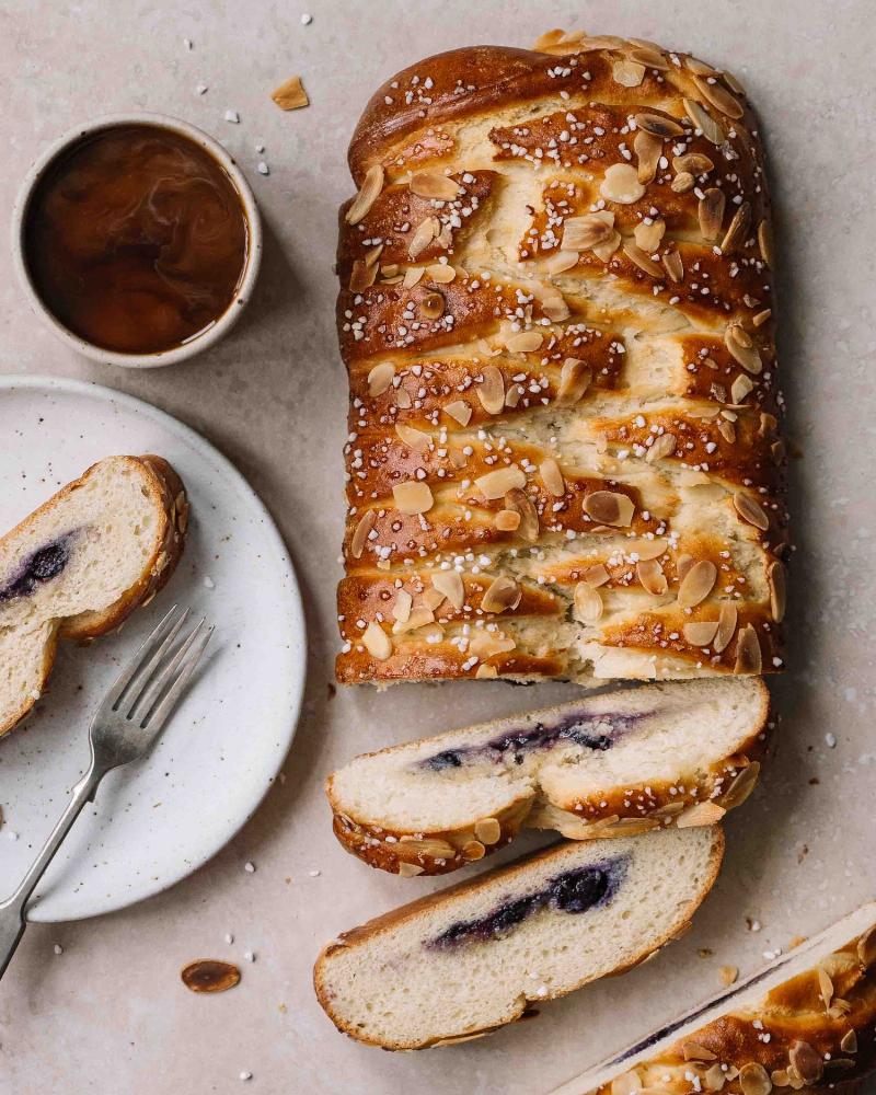 Mixing blueberry bread batter