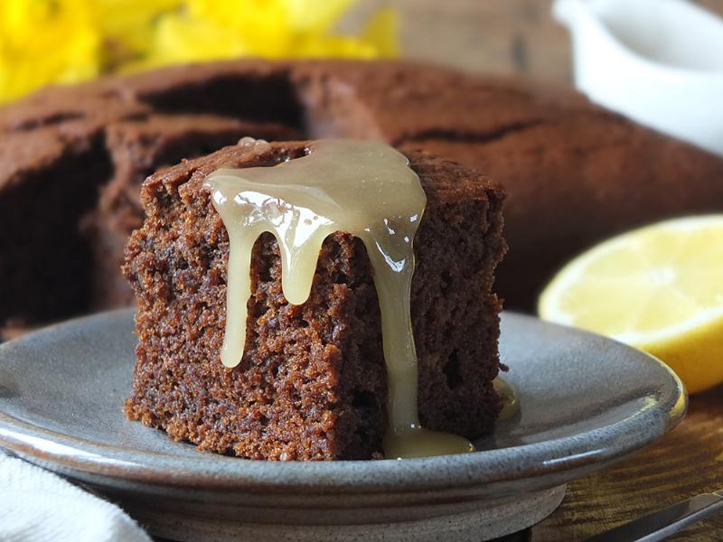 Moist Ginger Cake with Lemon Glaze