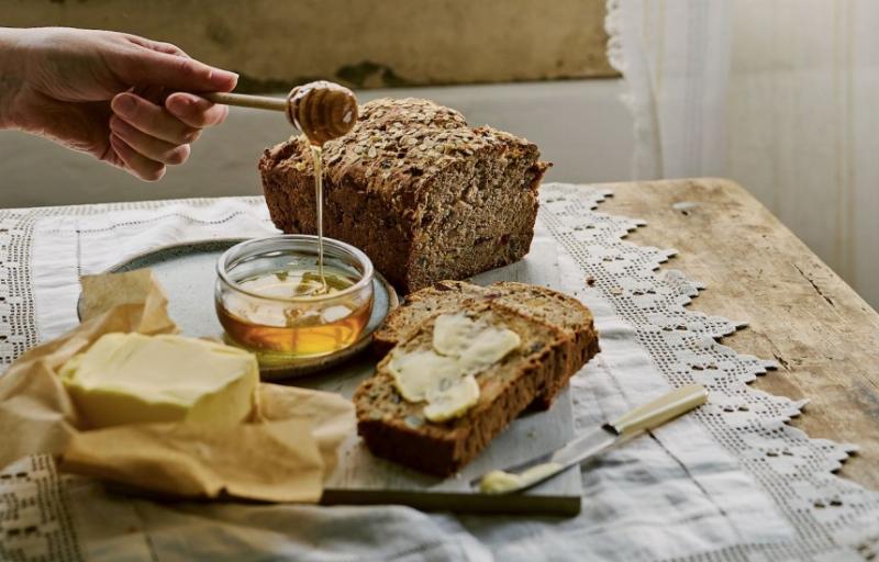 Different variations of oat bread: with nuts, seeds, and dried fruits