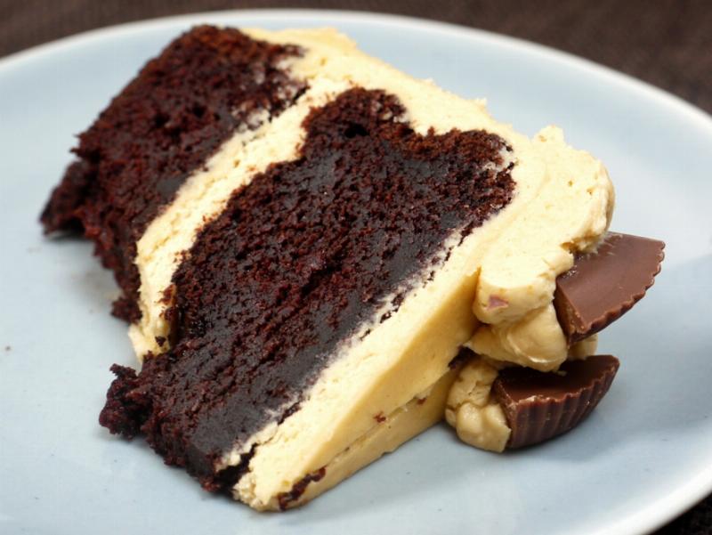 Peanut Butter Frosting on Chocolate Layer Cake