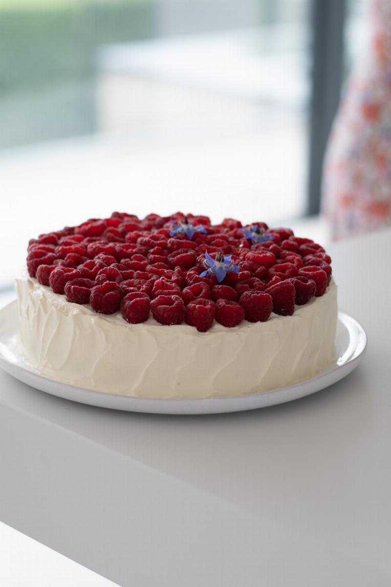 Whisking sponge cake batter until light and fluffy