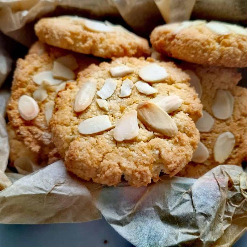 Close Up of Perfectly Baked Keto Almond Cookies on Cooling Rack