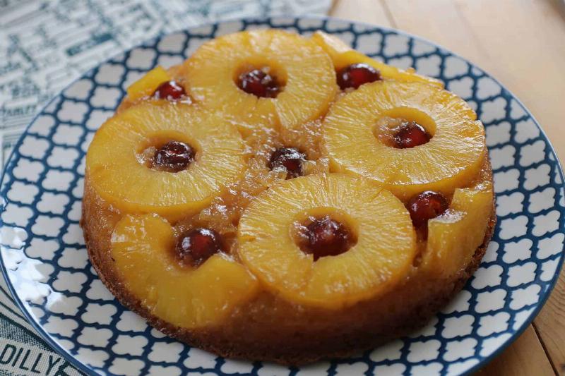 Pineapple Upside Down Cake Baking in Oven