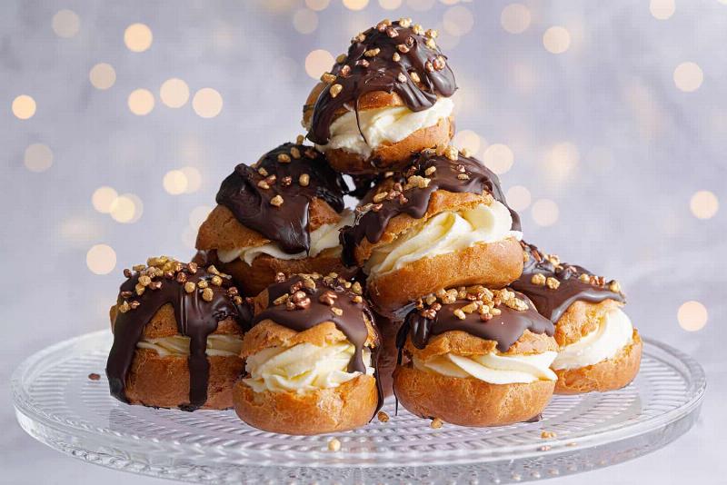 Piping Vegan Choux Pastry onto Baking Sheet