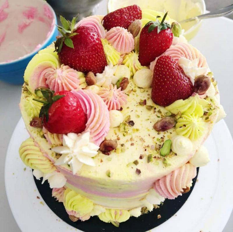 Pistachio Cake Batter in a Mixing Bowl