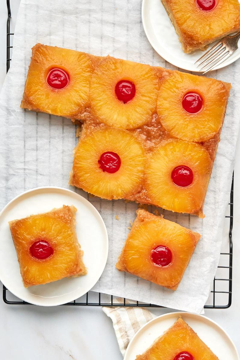 Pouring Batter Over Pineapple Rings