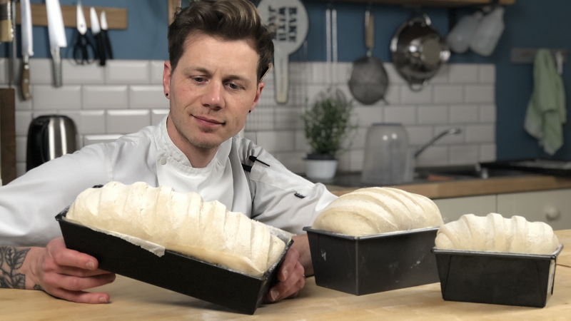 Pullman Bread Dough Rising in a Loaf Pan