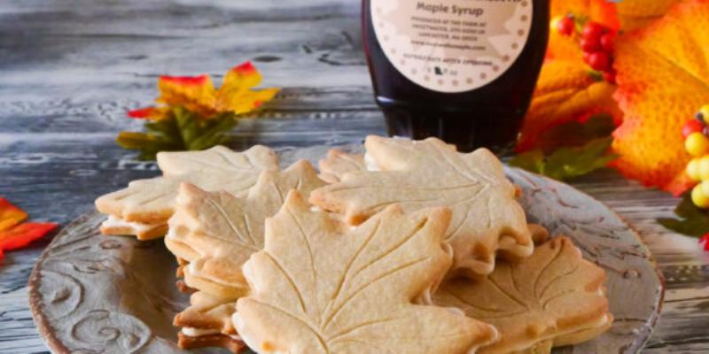 Soft pumpkin spice cookies with autumn leaves decoration.