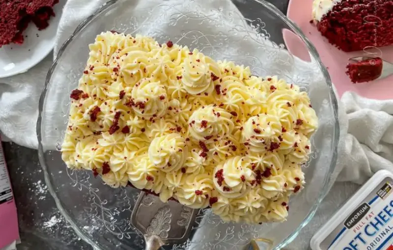 Close-up View of a Red Velvet Cake Slice