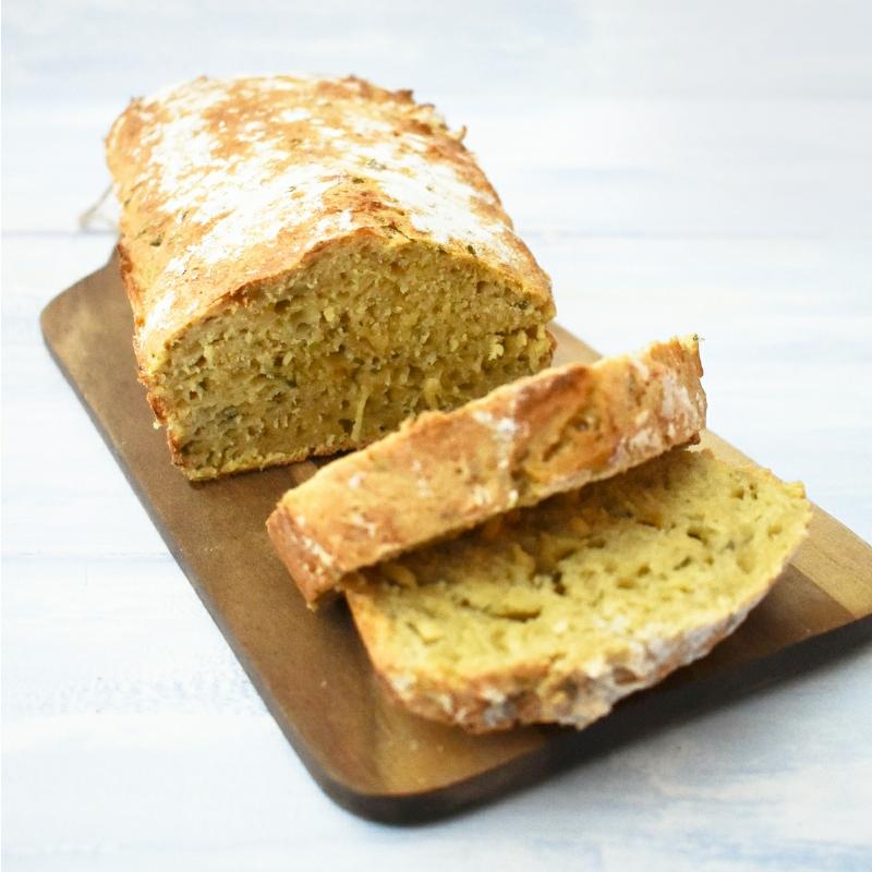 Sliced Beer Bread Served with Soup