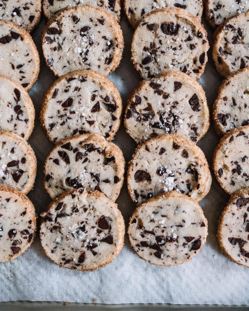 Sugar-Free Chocolate Chip Cookies on a Baking Sheet