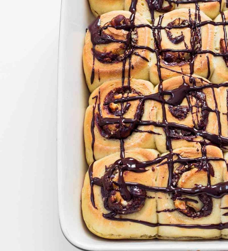 Vegan Cinnamon Roll Dough Rising in a Bowl