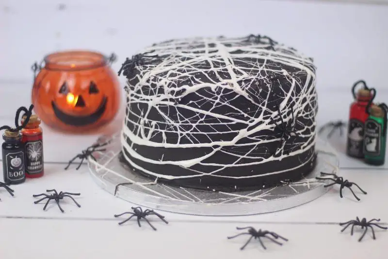 Halloween Chocolate Cake Decorated with Spiderwebs