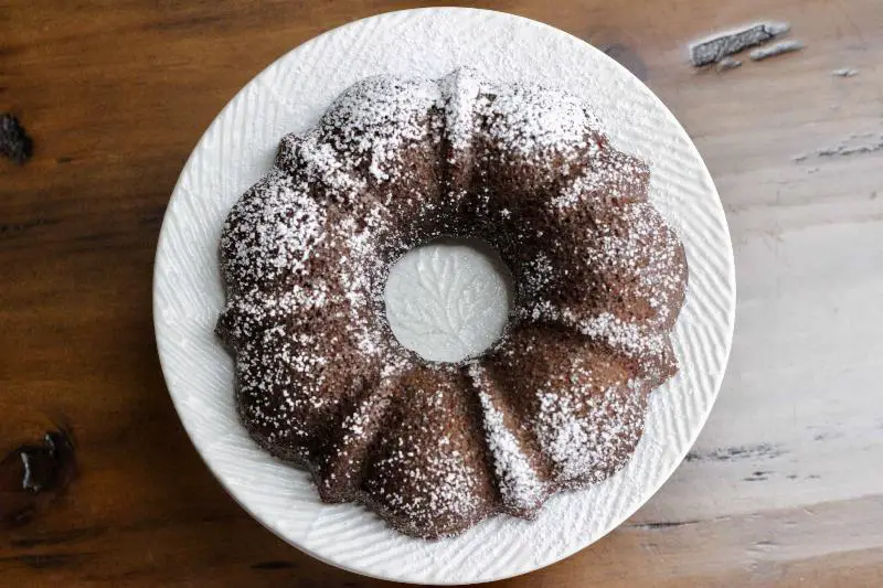 Chocolate Keto Pound Cake - A dark, rich slice of chocolate pound cake on a plate.