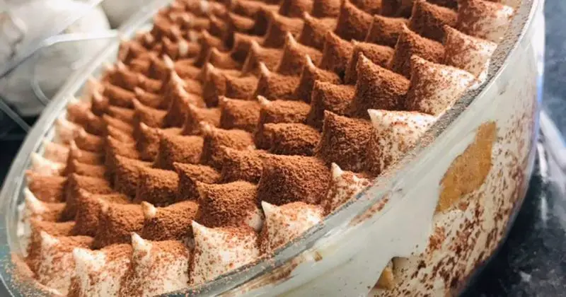Keto Espresso Tiramisu Cake with cocoa powder dusting
