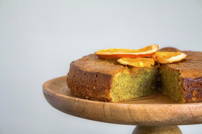 Spiced Keto Cake with Almond and Pistachio Topping